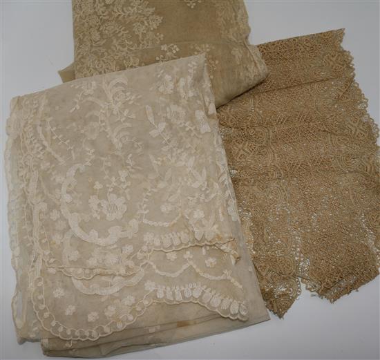 2 lace needlework stoles, silk Maltese & other trimmings